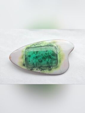 Large Vintage Mid Century Enamel on Copper Abstract Brooch White & Green